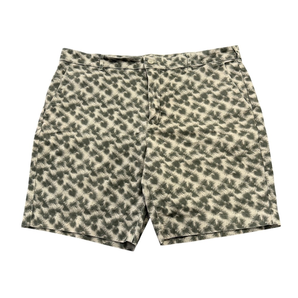 DKNY Mens Shorts Size 42 Green Gray Abstract Palm Print Cotton Blend Stretch